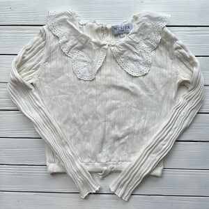 Musier Paris Long Sleeve Crop Top Eyelet Collar Ivory sz M